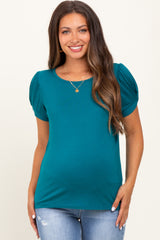 Teal Twisted Short Sleeve Maternity Top