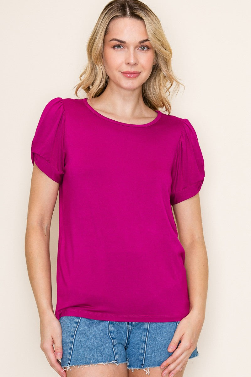Magenta Twisted Short Sleeve Top
