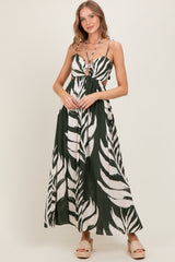 Olive Leaf Print Cutout Tie Back Maternity Maxi Dress