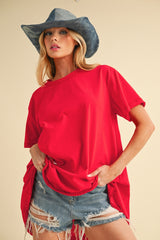 Red Oversized Cut Hem Short Sleeve T-Shirt