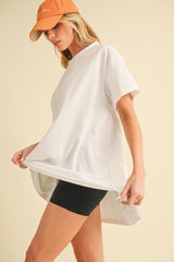 White Oversized Cut Hem Short Sleeve T-Shirt