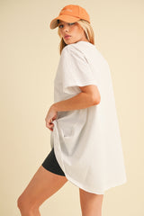 White Oversized Cut Hem Short Sleeve T-Shirt