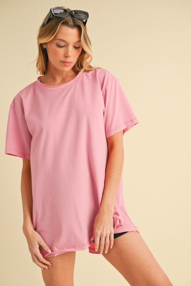 Pink Oversized Cut Hem Short Sleeve T-Shirt