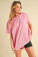 Pink Oversized Cut Hem Short Sleeve T-Shirt