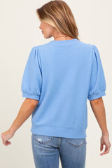 Blue Knit Maternity Puff Sleeve Top