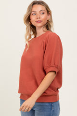 Rust Knit Puff Sleeve Top