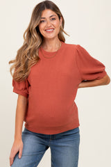 Rust Knit Maternity Puff Sleeve Top