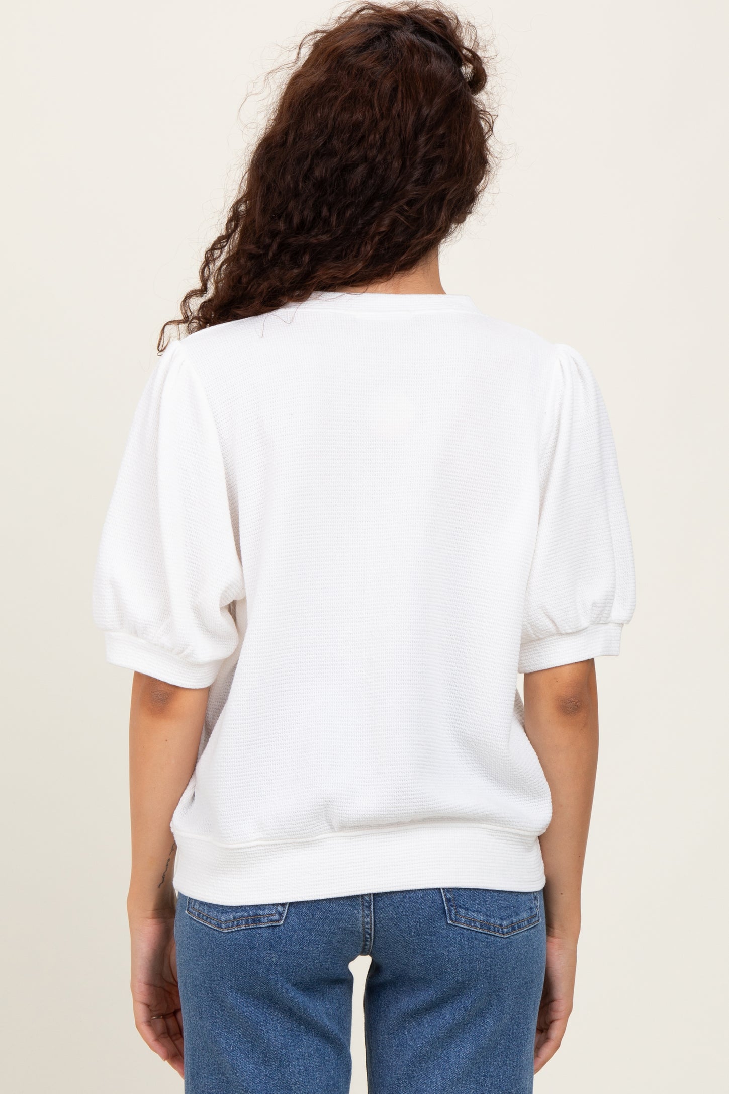 White Knit Puff Sleeve Top