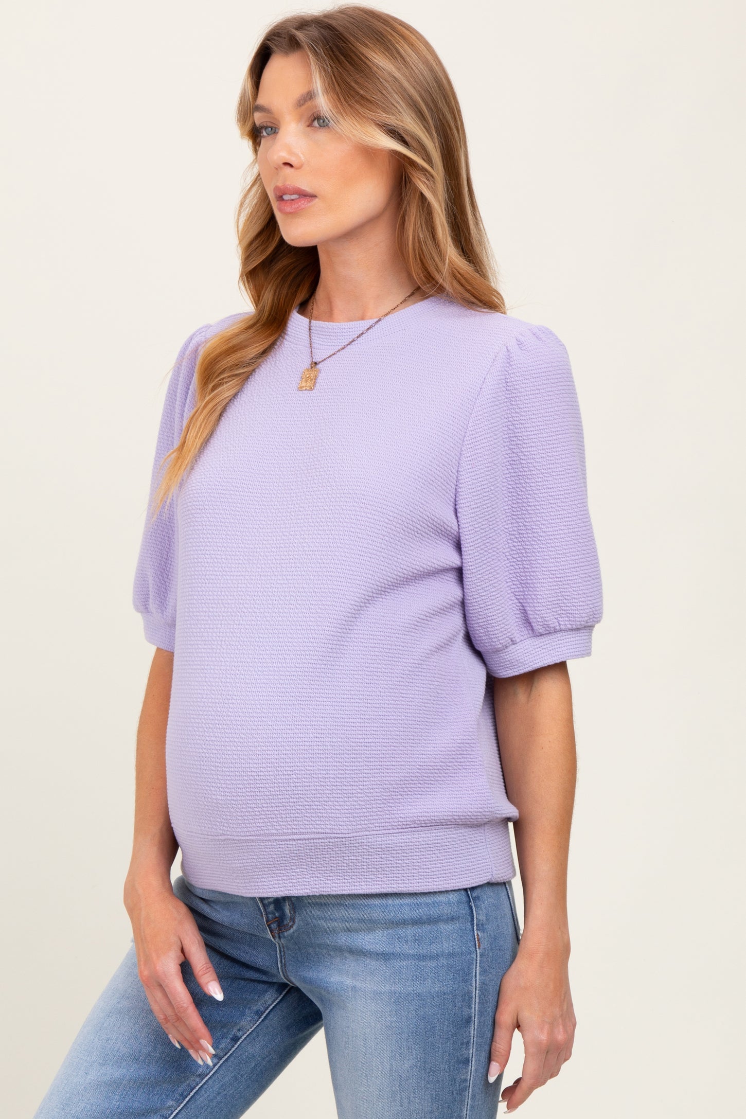 Lavender Knit Maternity Puff Sleeve Top
