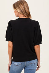 Black Knit Maternity Puff Sleeve Top