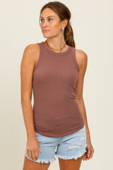 Burgundy Ribbed Basic Crew Neck Maternity Tank