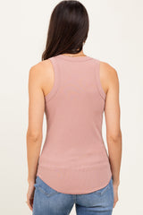 Mauve Ribbed Basic Crew Neck Tank