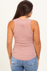 Mauve Ribbed Basic Crew Neck Maternity Tank