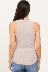 Beige Ribbed Basic Crew Neck Tank