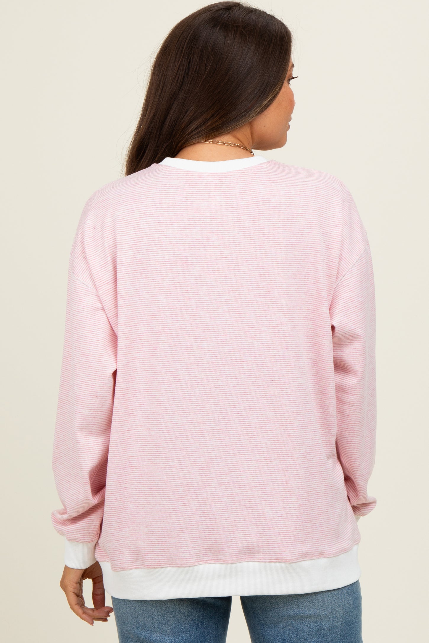 Light Pink Striped Maternity Pullover Top