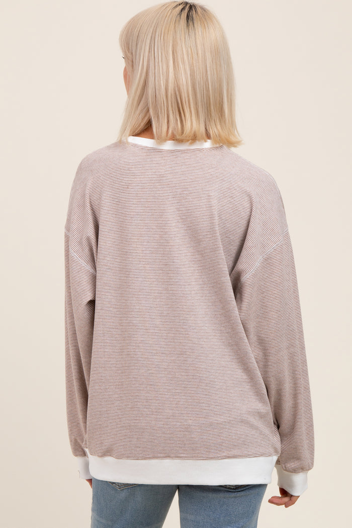 Mocha Striped Maternity Pullover Top