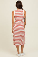 Red Striped Ribbed Knit Sleeveless Midi Dress