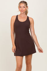 Dark Brown Tennis Racerback Maternity Romper Dress