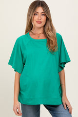 Green Oversized Raw Hem Short Sleeve Maternity Tee