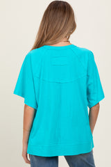 Turquoise Oversized Raw Hem Short Sleeve Maternity Tee