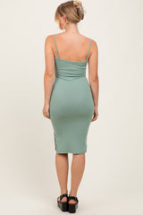 Sage Ribbed Button Midi Dress