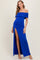Royal Foldover Off Shoulder Ruched High Slit Maxi Dress