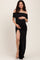 Black Foldover Off Shoulder Ruched High Slit Maternity Maxi Dress