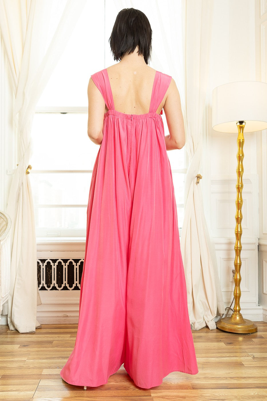 Pink Wide-Leg Sleeveless Bow Tie Straps Jumpsuit