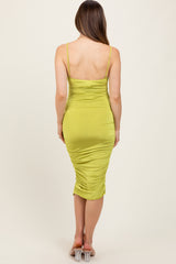 Lime Ruched Sweetheart Neckline Maternity Midi Dress