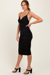 Black Ruched Sweetheart Neckline Midi Dress