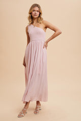 Light Pink Smocked One Shoulder Maxi Dress