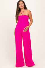 Fuchsia Halter Neck Wide Leg Maternity Jumpsuit