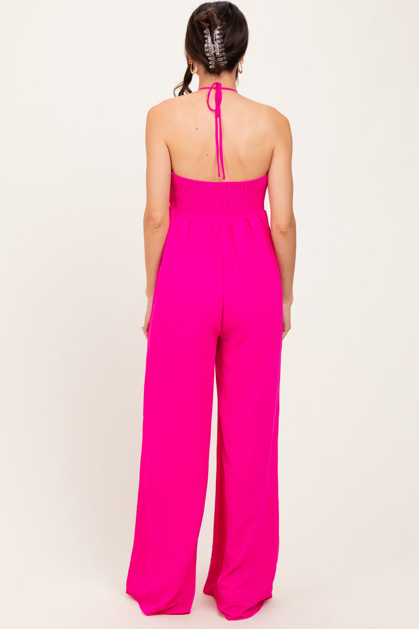 Fuchsia Halter Neck Wide Leg Jumpsuit