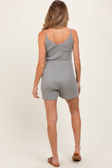 Heather Grey Ribbed Knit Sleeveless Maternity Romper