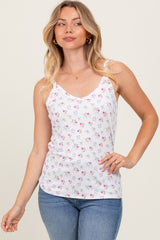 Lavender Floral Ribbed Tank Top