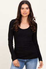 Black Ribbed Ruched Maternity Long Sleeve Top