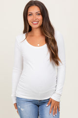 White Ribbed Ruched Maternity Long Sleeve Top