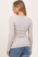 Taupe Ribbed Ruched Long Sleeve Top