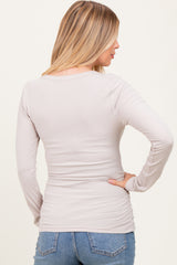 Taupe Ribbed Ruched Maternity Long Sleeve Top
