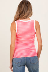 Pink Striped Ribbed Button Front Maternity Tank Top