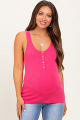 Fuchsia Ribbed Knit Button Maternity Tank Top