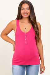 Fuchsia Ribbed Knit Button Maternity Tank Top