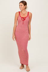 Red Striped Knit Tie-Front Midi Dress