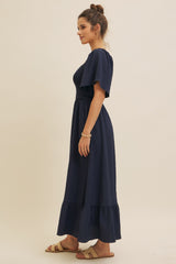 Navy Convertible Stretchy Smocked Maxi Dress