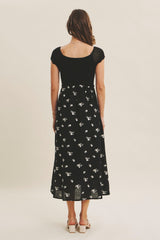 Black Crochet Sweater Floral Embroidery Midi Dress