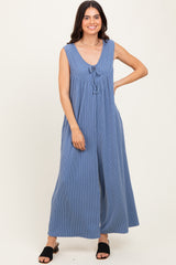 Blue Vintage Denim Sleeveless Baggy Fit Maternity Jumpsuit