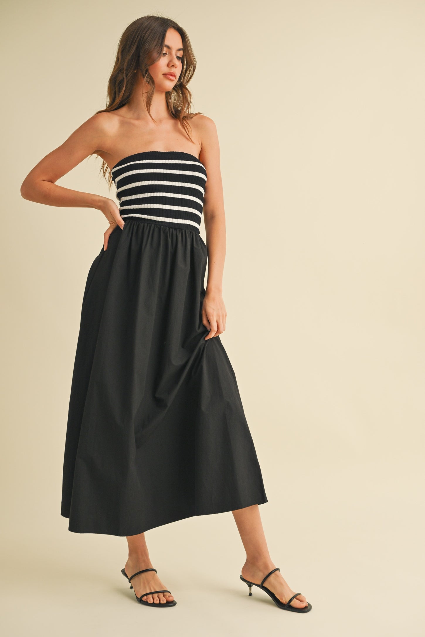 Black Striped Tube Knit Maxi Dress