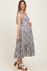 Black Multi Floral Tie Strap Maternity Maxi Dress