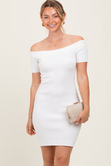 Ivory Off Shoulder Knit Mini Dress