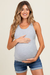 Heather Grey Ribbed Knit Maternity Tank Top